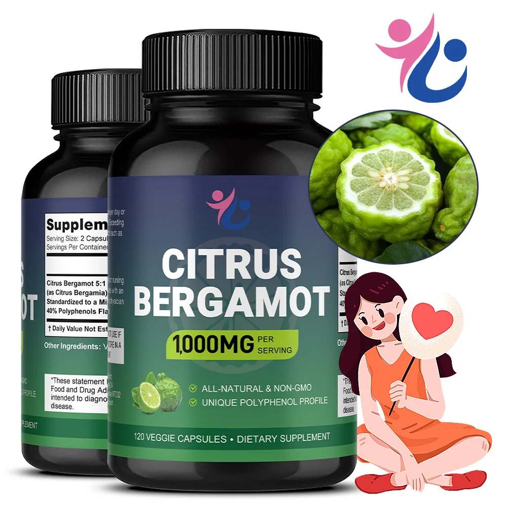Citrus Bergamot Extract Capsules 1000mg, Natural Antioxidant Supplement, Heart & Cardiovascular Health, Daily Nutrient Support