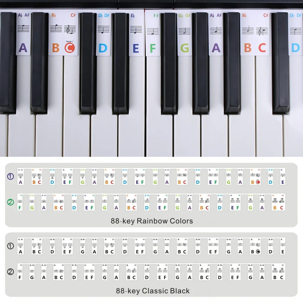 88/61 Keys Removable Silicone Piano Keyboard Guide Stickers Reusable Piano Key Note Labels Electronic Piano Beginners Accessory