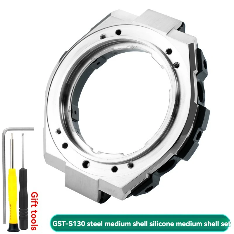 Für Casio GST-B100 GST-S130 Edelstahlgehäuse Mittleres Gehäuse Rückseitige Abdeckung Schrauben Metall Uhr Lünette Shell mit Werkzeuge Uhrenteile 7