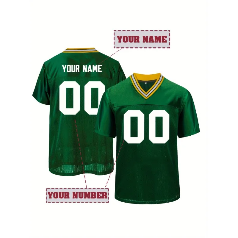

Мужские футбольные рубашки на заказ, дышащая спортивная футболка Green Bay с вышитым именем и номером, персонализированная футболка