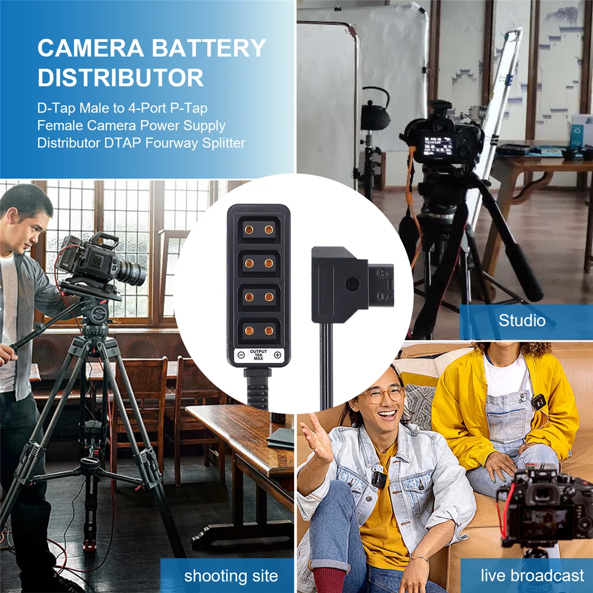D-Tap Stecker auf 4-Port P-Tap Buchse Kamera Netzteilverteiler DTAP Fourway Splitter