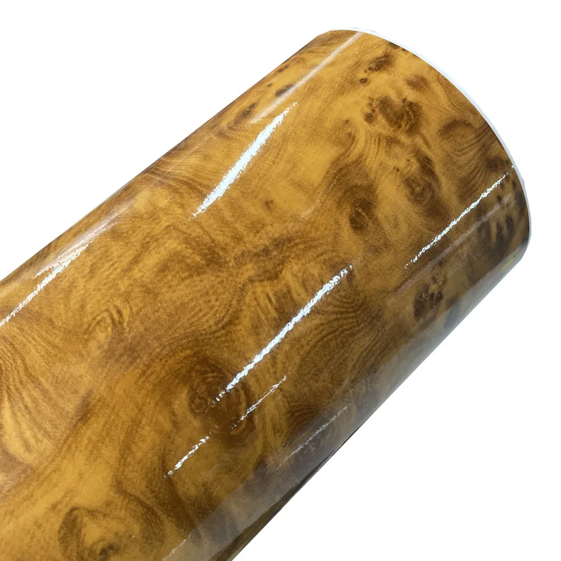 Premium glänzende Holzmaserung Vinyl Wrap Roll Sheet Film für Home Office Möbel DIY selbstklebende Aufkleber Auto Wrapping Folie
