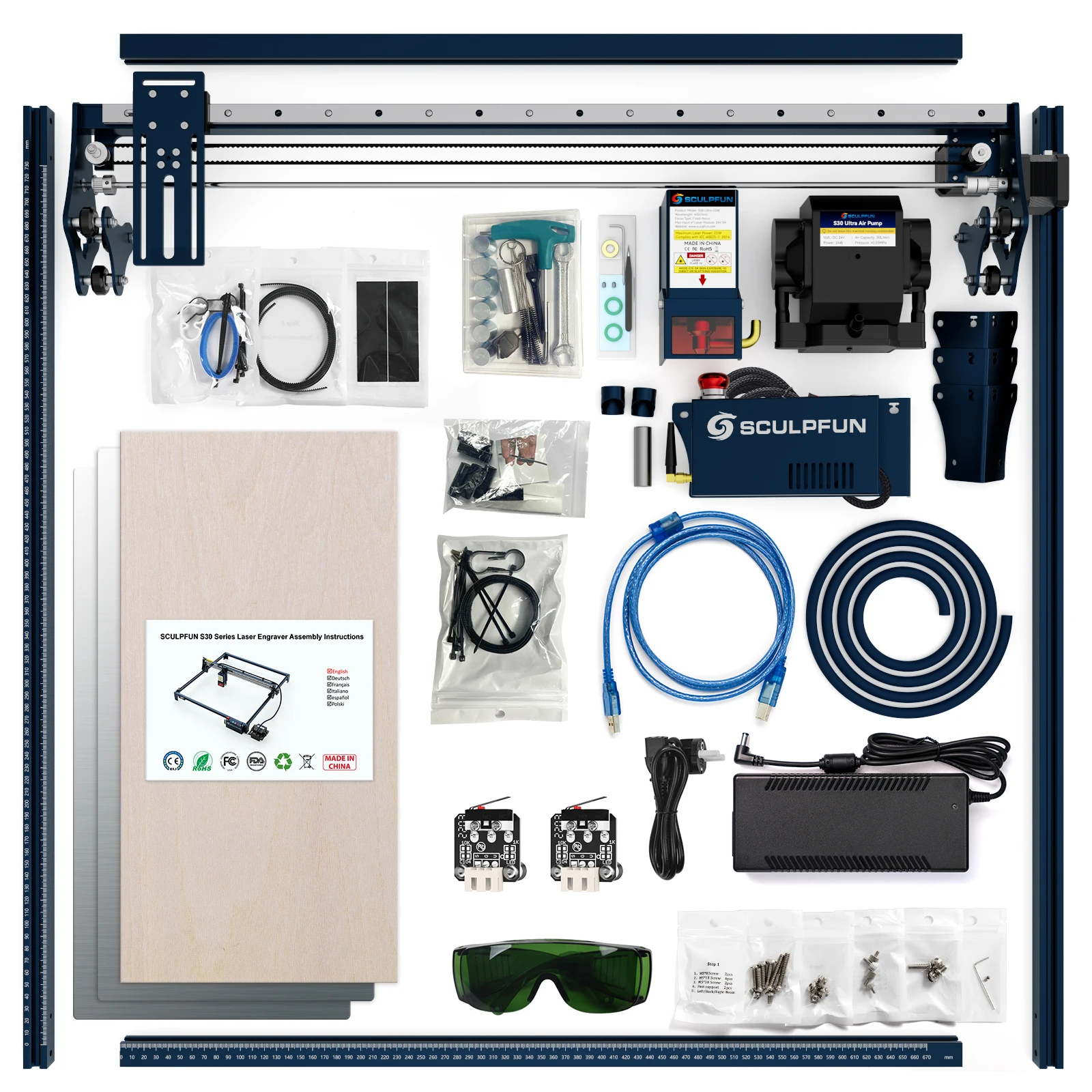 SCULPFUN S30 Ultra 11W Laser Engraving Machine 600x600mm Engraving Area With Automatic Air Assist Replaceable Lens