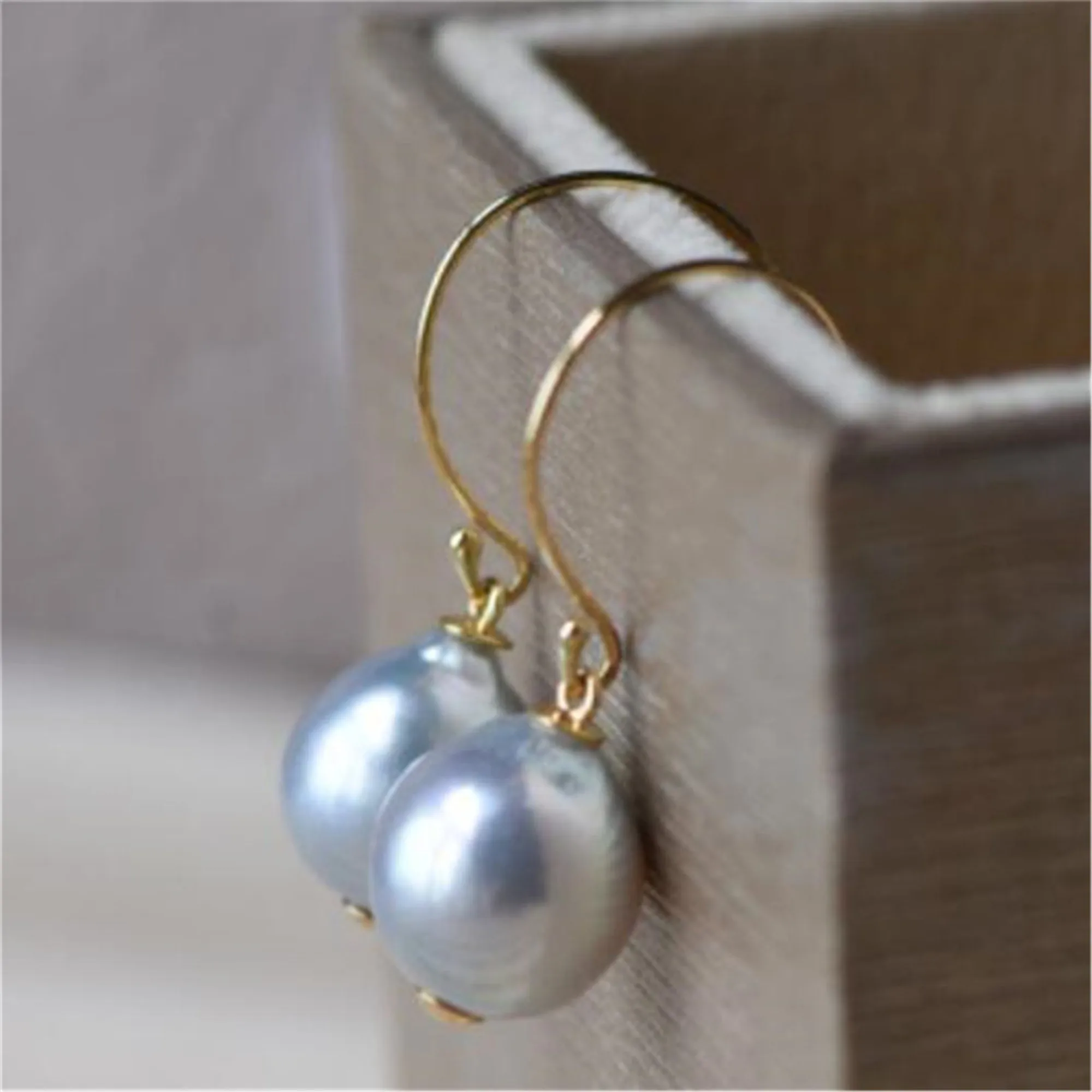 10-11MM grey Baroque Pearl Earrings 18K Hook Jewelry Crystal Eardrop Wedding Ear Gemstone  Earbob Dangle Gold