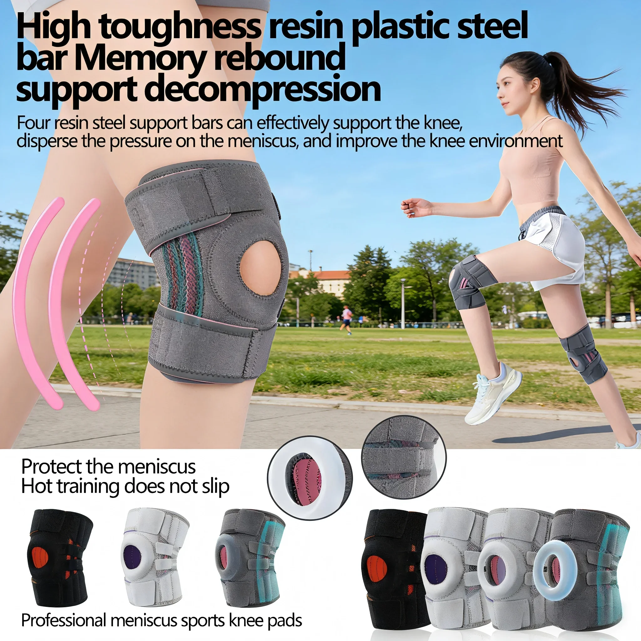 

1Pc Adjustable Knee Pads Patella Brace Kneepad EVA Spring Basketball Running Compression for Cycling Running Climbing