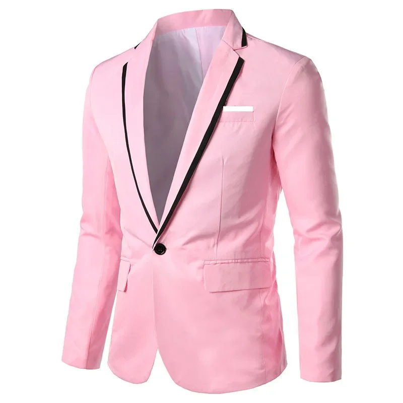 Solid color tight fitting long sleeved men's suit, single button clothing, spring style