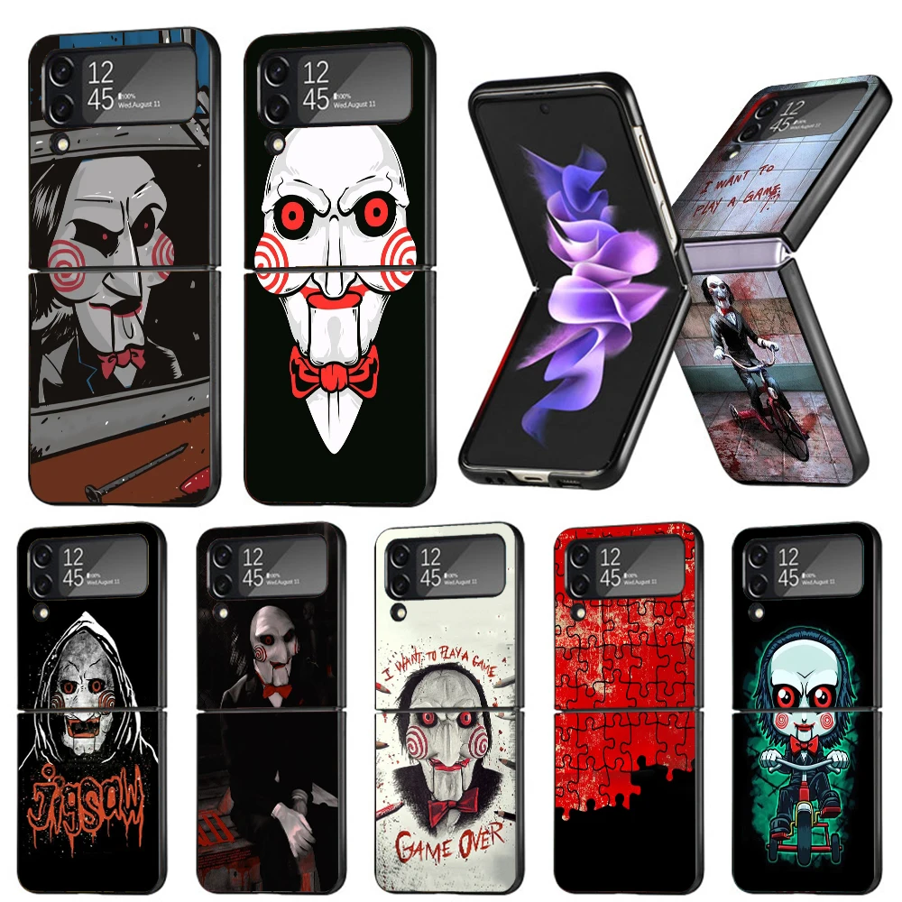 The Jigsaw Killer Horror Phone Case For Samsung Galaxy Z Flip6 Flip5 Flip4 Black Cover Z Flip 6 5 4 3 5G Shockproof Case Capas