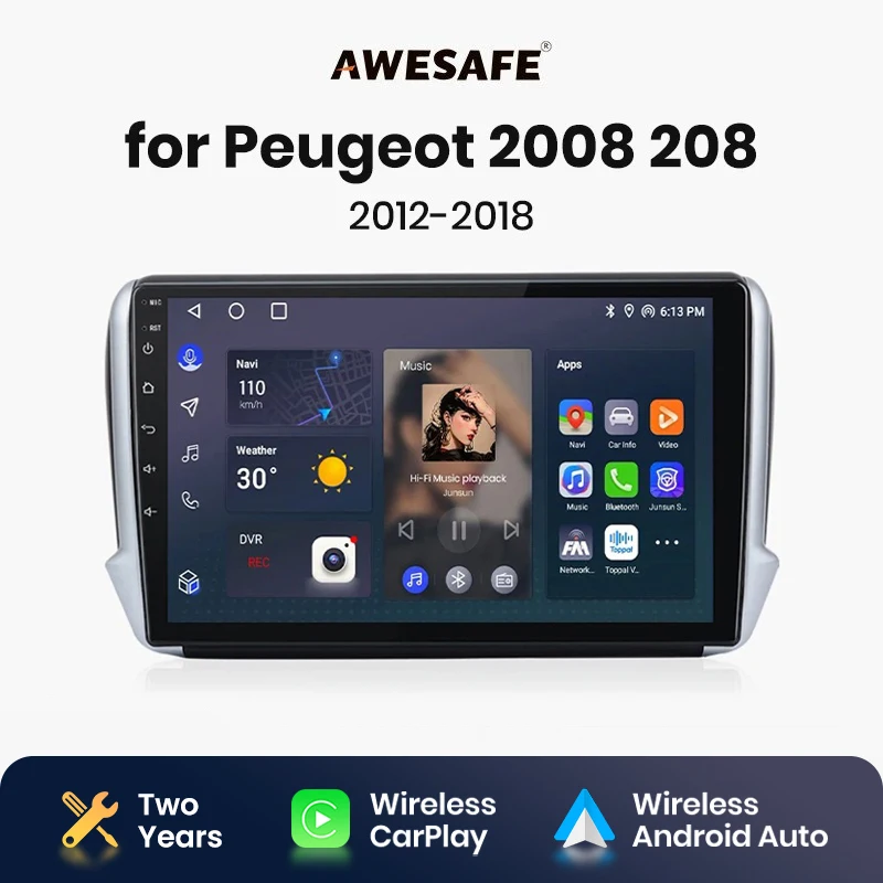 AWESAFE  Wireless CarPlay Android Auto Radio for       Peugeot 2008 208 2012 2013 2014 2015 2016 - 2018    GPS 2din autoradio