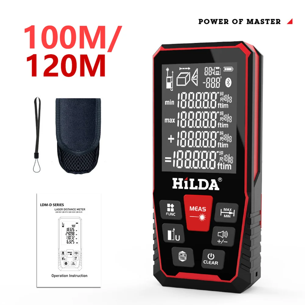 HILDA 100/120M Laser Rangefinder Distance Meter Finder Building Measure Ruler Laser Tape Range Device Rulerfinder Build Measure