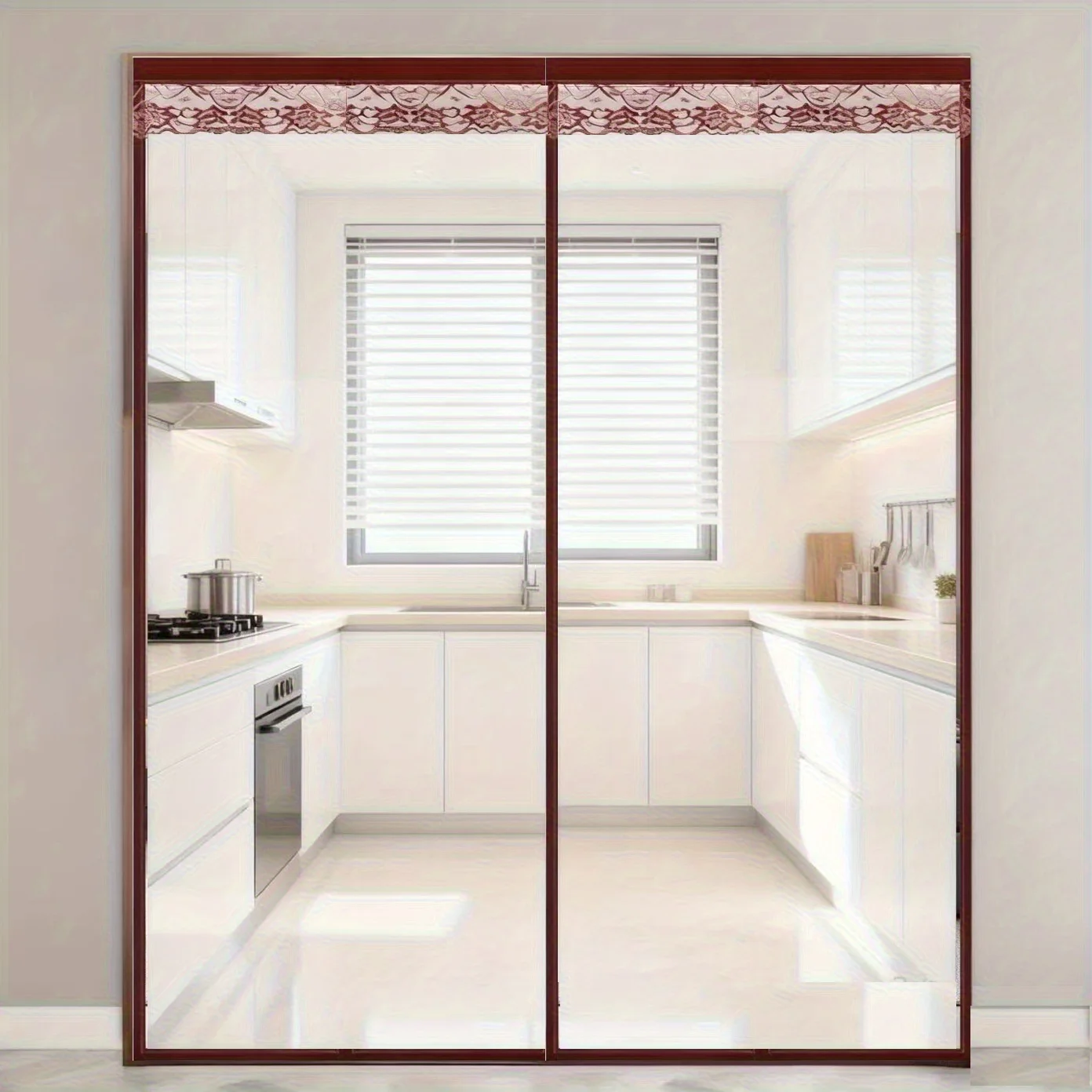 CoffeeTextured Transparent EVA Magnetic Door Curtain,Windproof Warm Heat Insulated Partition Curtain for Indoor Home All Seasons
