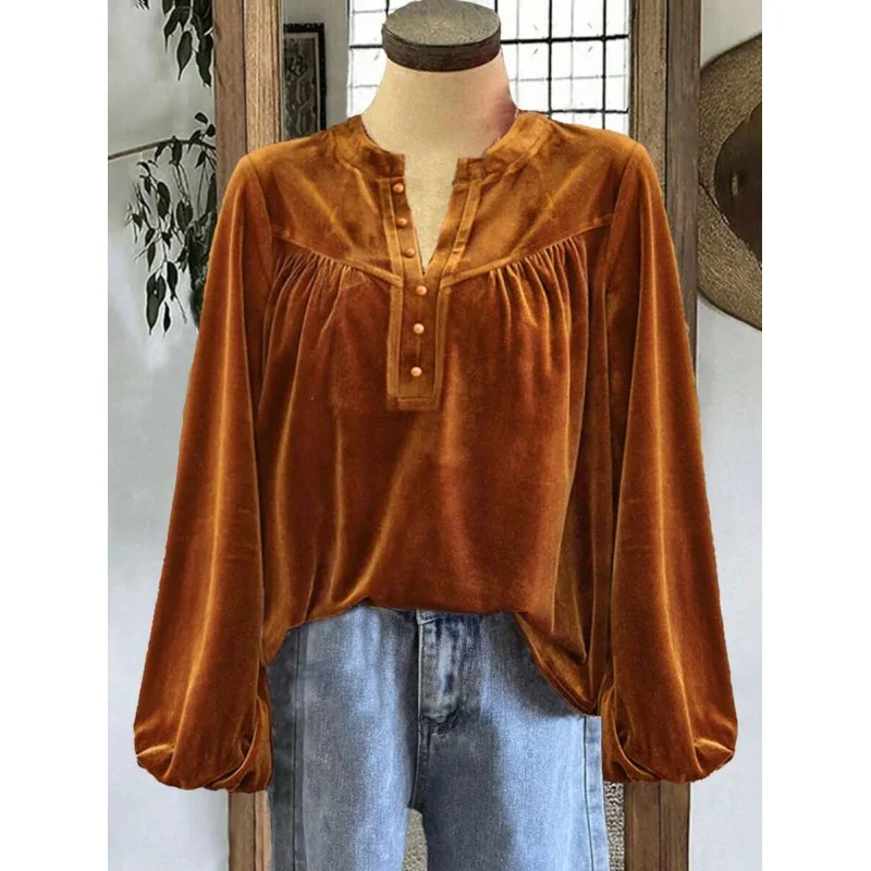 

V-Neck Button-Up Top T 95121 Silk Women's Premium Fashion Spring 2026 Other Material 100% Cross-Border Overseas Warehouse
