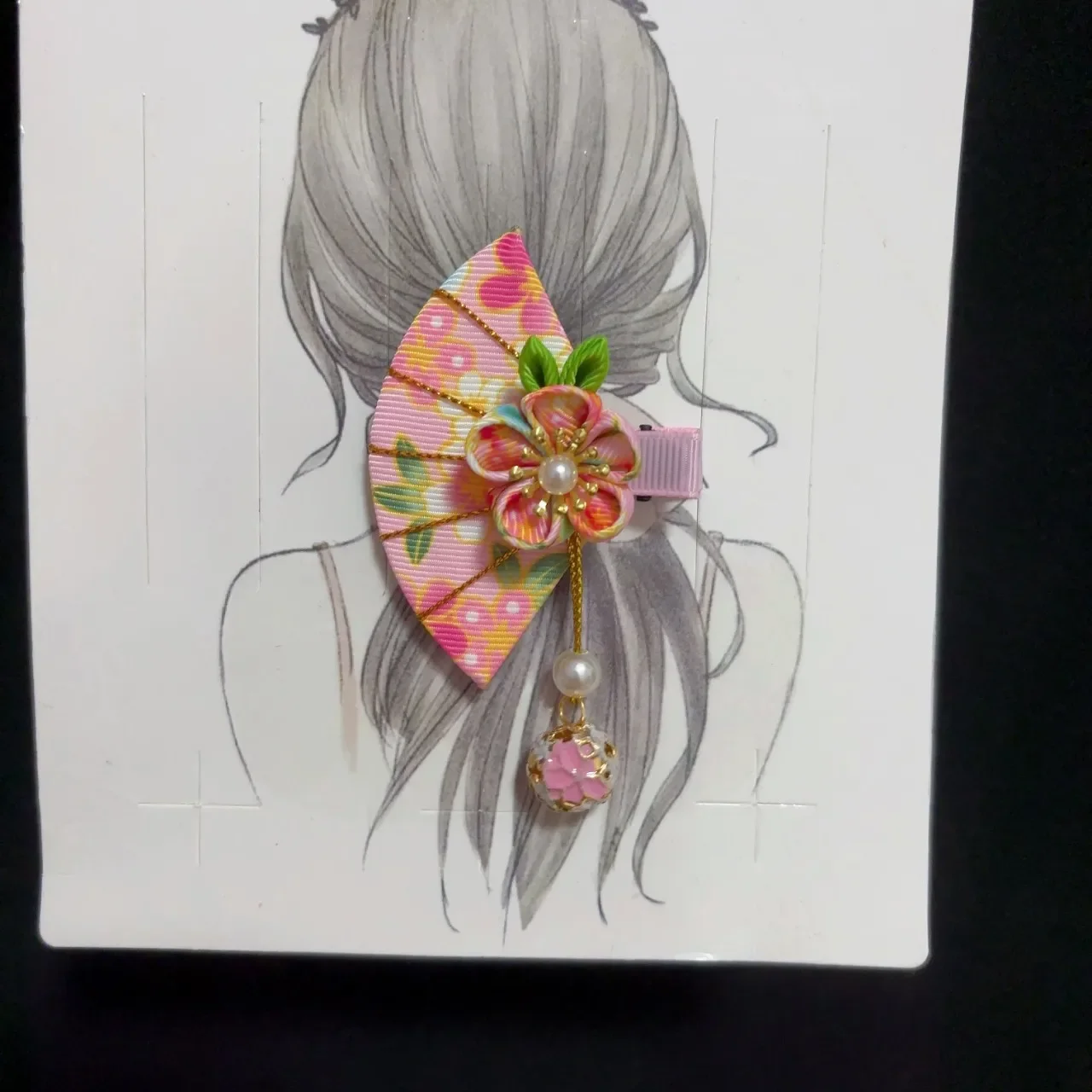 Japanese Kimono Fabric Flower Folding Fan Children Hair Accessories Clip Tassel Headwear Headdress Barrette Yukata Festvial Deco