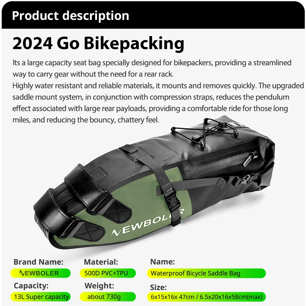 NEWBOLER Fahrrad-Satteltaschen-Stabilisator-Set, wasserdicht, 13 l, großes Fassungsvermögen, stabiler für MTB, Rennrad, passend für Wasserflaschenhalter – Detail 7