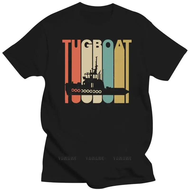 Beach man tee shirt fashion print tees Men tshirt  Vintage Style Tugboat Silhouette T Shirt Printed T-Shirt top male t-shirts