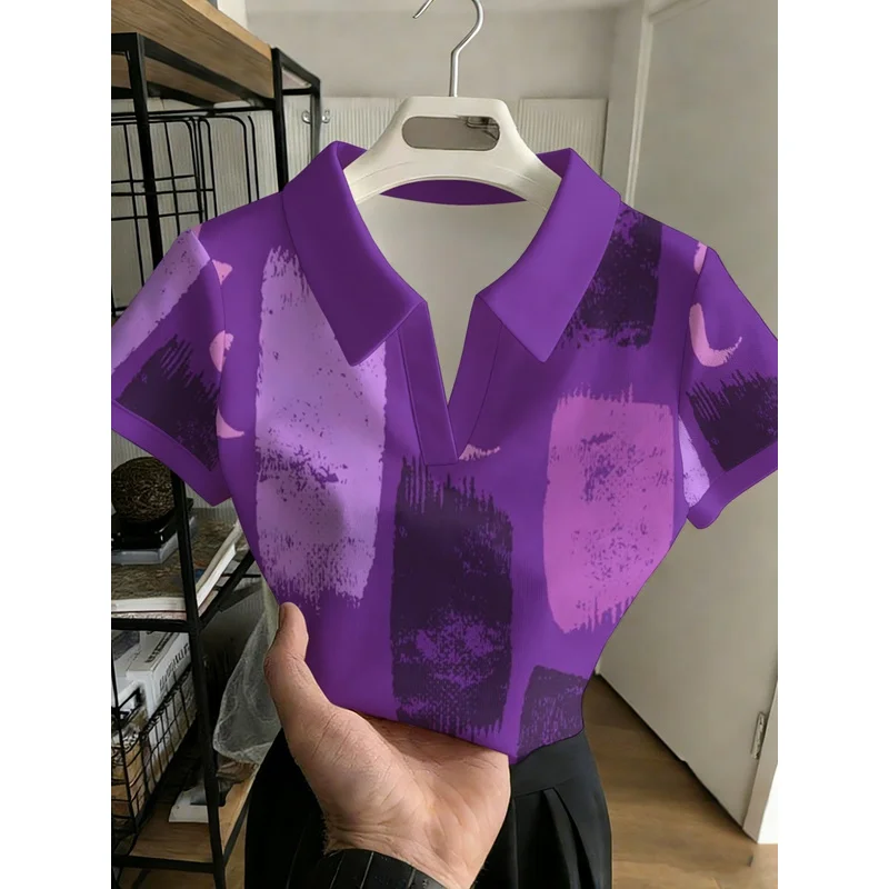 2026New women's fashion versatile buckle-free designPoloShirt Pink Purple Fashionable Commuting Multi-Purpose Top