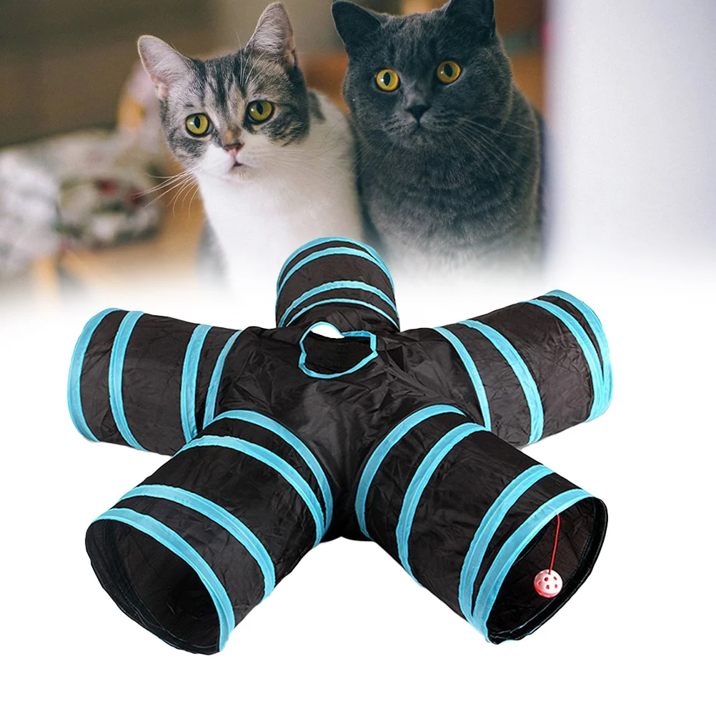 

1Pcs Foldable Pet 5 Way Tunnel Tear Resistant Polyester for Cats Guinea Pigs Rabbits Crinkle Lined Foldable Cat