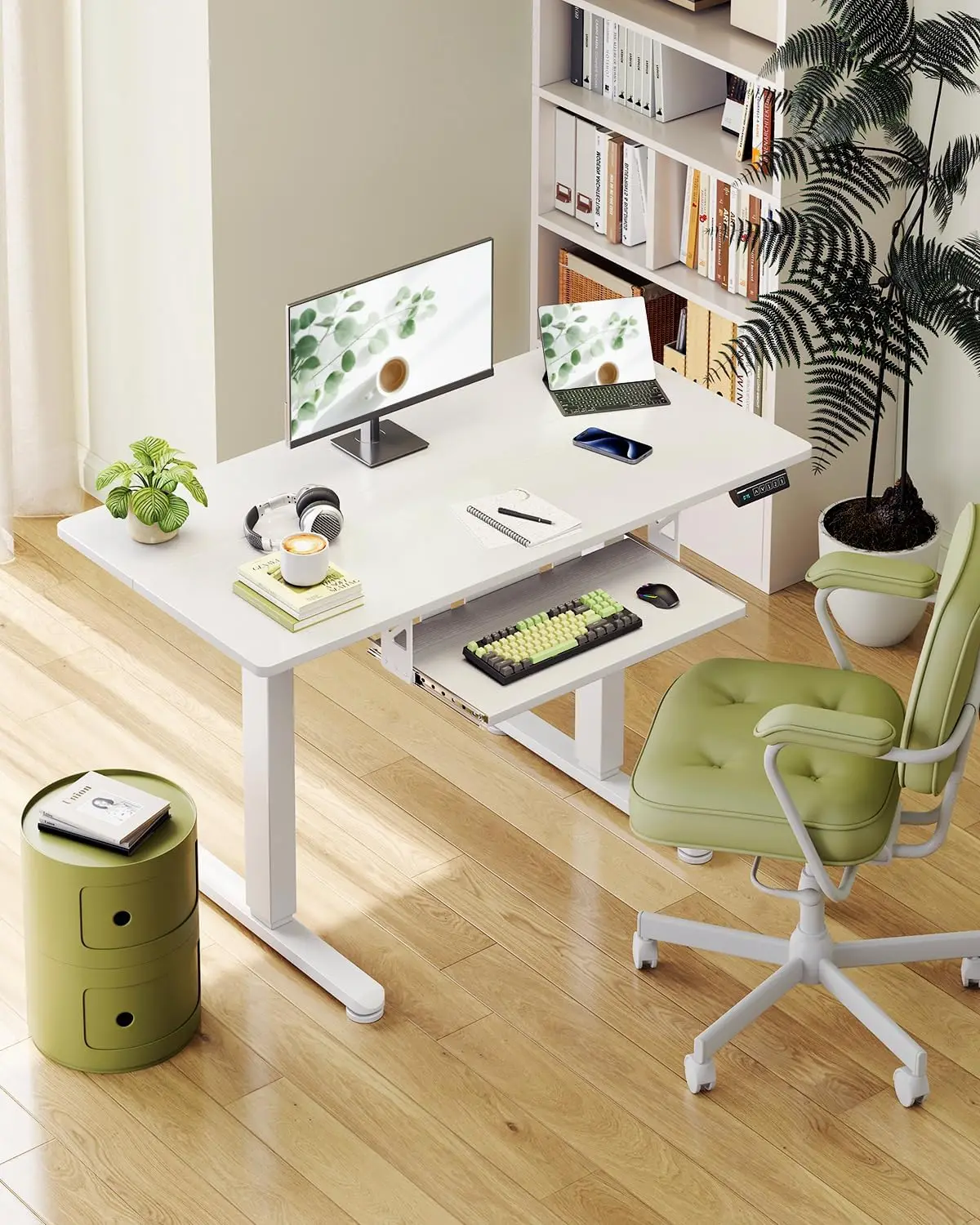 مكتب قائم كهربائي مع صينية لوحة المفاتيح، طاولة صغيرة قابلة للتعديل بارتفاع 40 بوصة، طاولة حامل للجلوس، مكتب كمبيوتر للكتابة #2