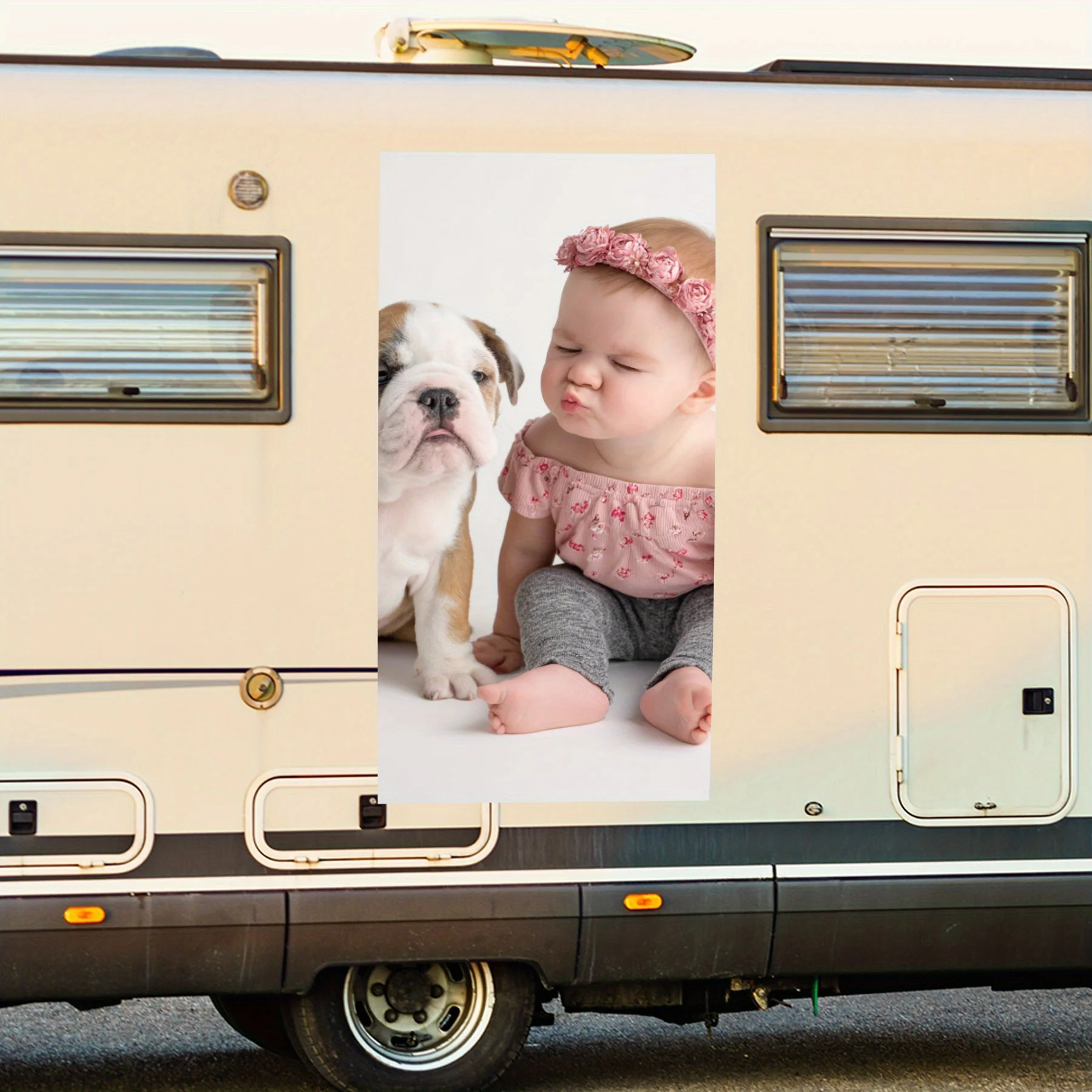 

Puppy and Baby Together — виниловая наклейка на заднюю часть автофургона, водонепроницаемые самоклеящиеся виниловые наклейки для хвоста и бампера, украшение