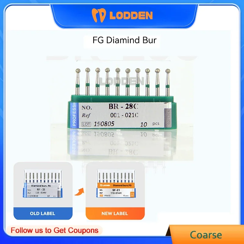 LODDEN 10pcs/box Dental Diamond Burs Coarse Drill  for High Speed Handpiece  Dentistry Polishing Whitening Tools