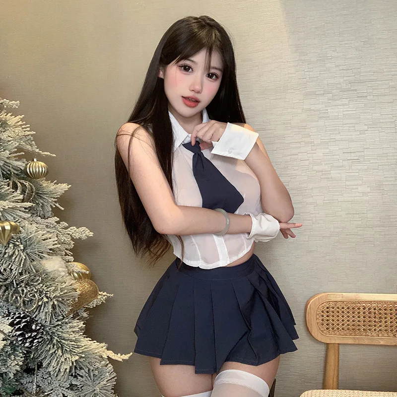 Sexy Slimming School Uniform Cosplay Underwear Set Transparent Short Skirt No-Removal  Rubbing Ensemble College JK Style