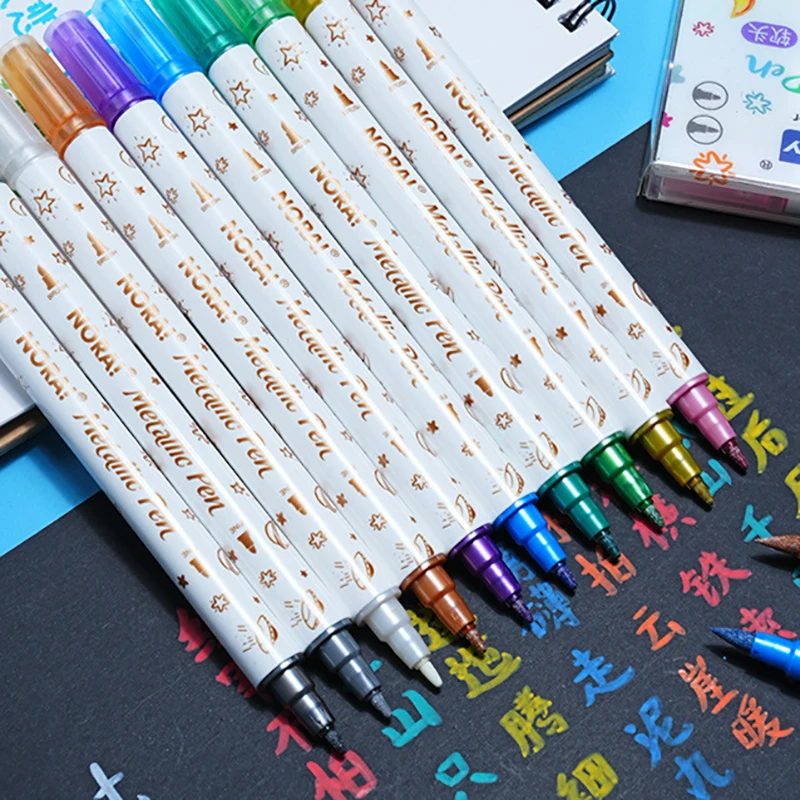 

10 Pack Metallic Glitter Markers Dual Tip Brush Fine Point for DIY Crafts Scrapbooking Ceramic Stone Art Birthday Gift Supplies