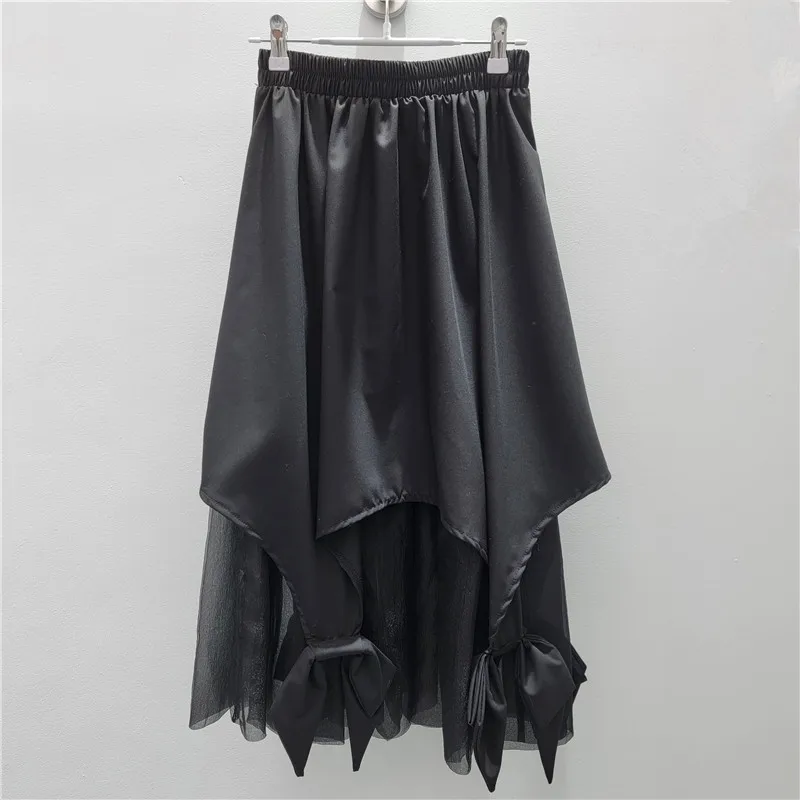 

Black Skirt Women's 2025 New Splicing Mesh Three-dimensional Bow Decorative Design Sense Niche A-line Skirts Ladies