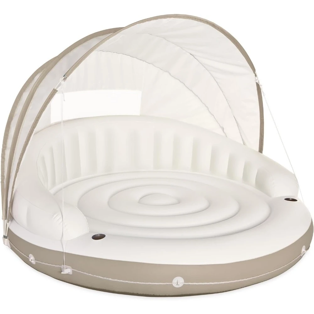 

58292EP Canopy Island Inflatable Pool Float: Comfortable Lounge Surface – Built-in Cup Holders – Detachable Sunshade