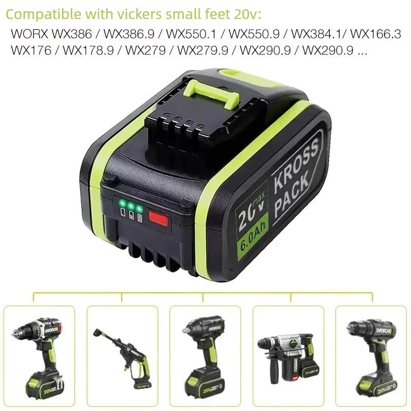 20V 6.0Ah Lithium Battery Pack for WORX 20V WA3551 WA3551.1 WA3553 WA3641 WX373 WX390 Power Tools Rechargeable Batteries