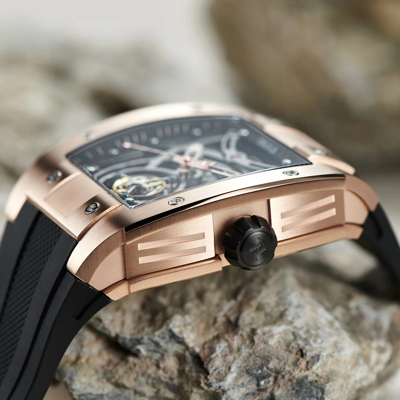 OBLVLO Luxury Rose Gold Flying Tourbillon Men Watch Automatic Self-Wind  Mechanical Watches Sapphire Mirror Waterproor Watch