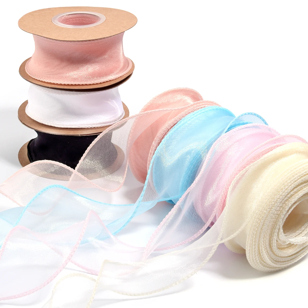 1 Roll 4cm Fishtail Gauze Ribbons Multicolor Organza Ribbon for DIY Bouquet Gift Wrapping Wedding Festival Decoration Material