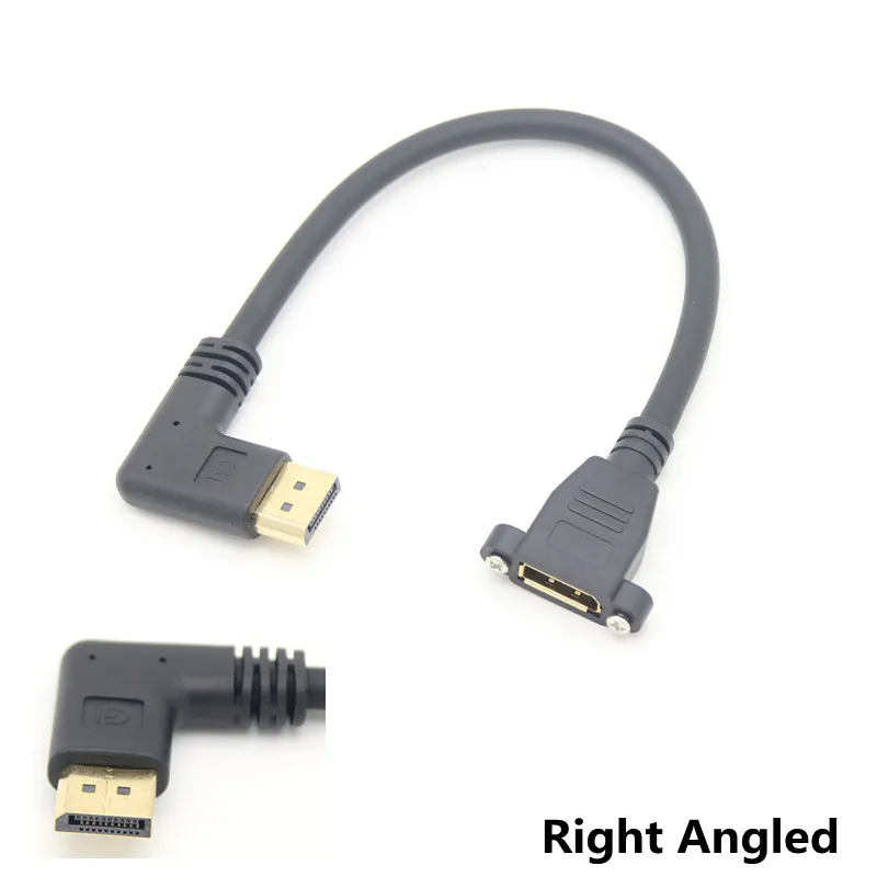 DisplayPort DP1.2V 4K Male Up Down Left Right 90 Degree Angle To Female Socket Panel Mount Extension Cable Display Port 30cm