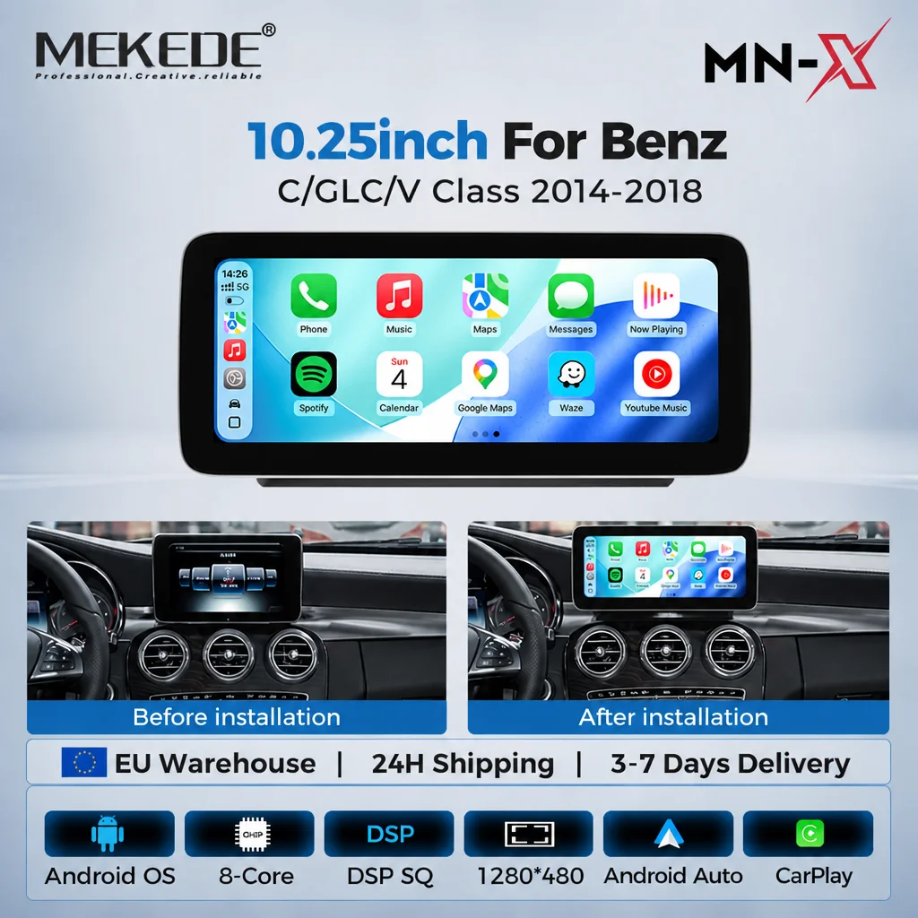 MEKEDE 10,25' Kabelloses CarPlay Android Auto Multimedia-Display Autoradio für Mercedes Benz W205 GLC C V Klasse W447 2014-2018 NTG5.0 Android All-in-One Autoradio 8-Kern GPS-Navigation unterstützt