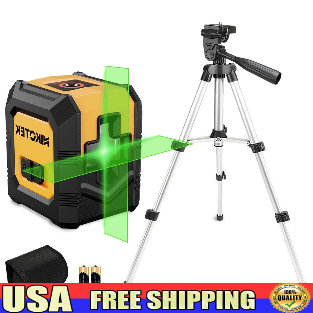 Green Beam Self-Leveling Laser Level Tripod Cross-Line Picture Hanging Construction DIY Decoration 100FT IP54 Waterproof Compact