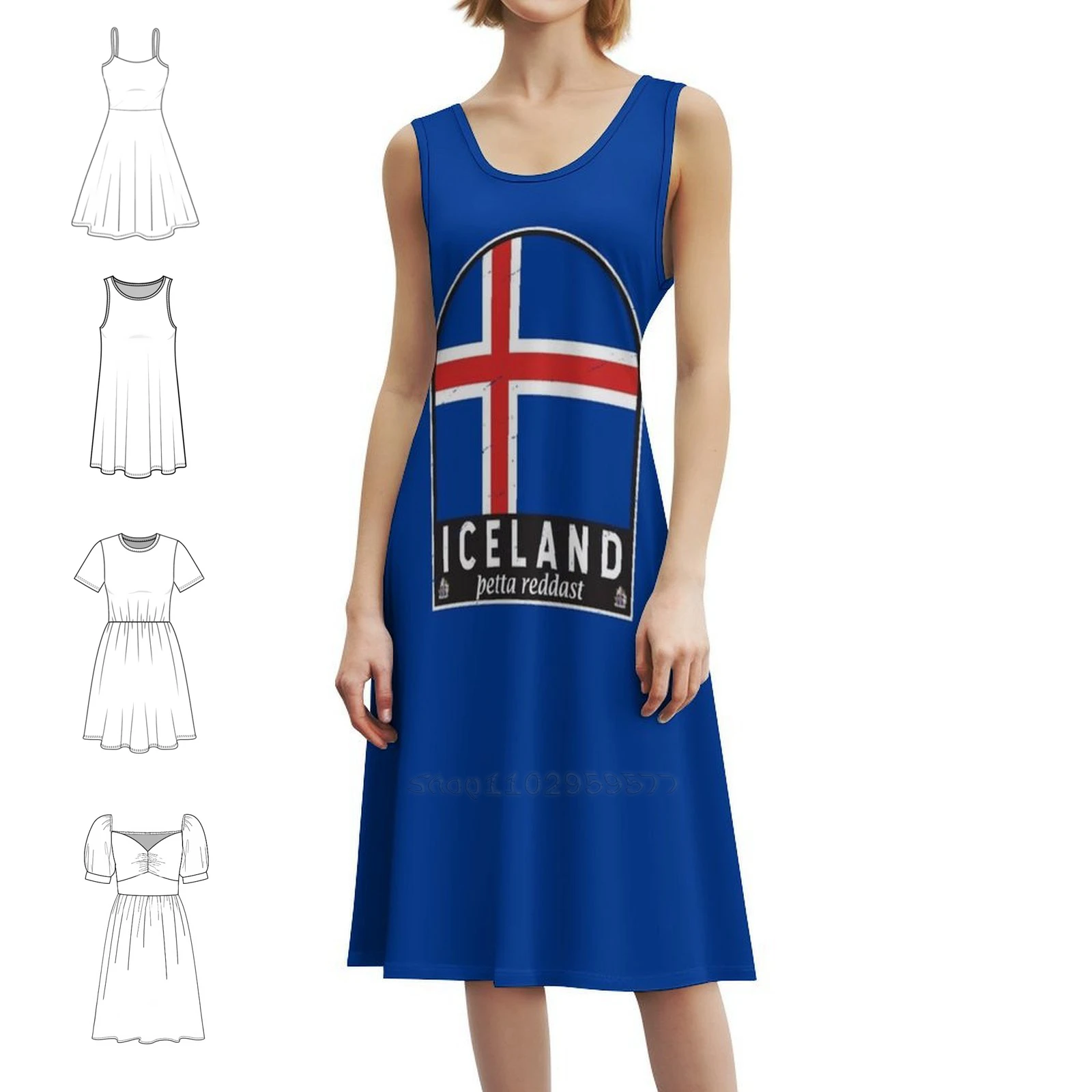 

Iceland Flag Emblem Distressed Vintage Floral Smock Dress For Women Spring Summer Casual Dress For Party Iceland Iceland Flag