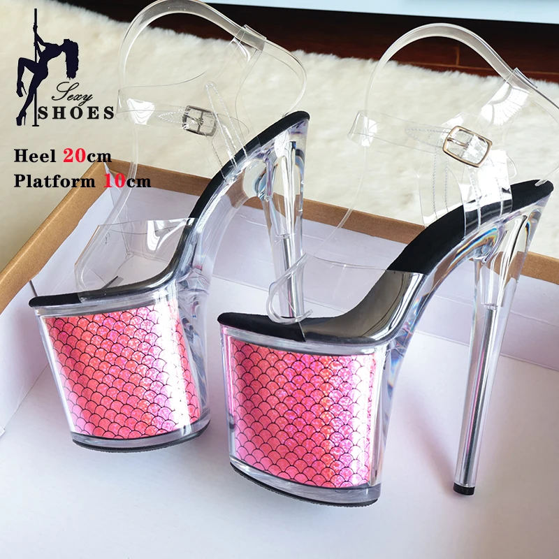 2024 Summer Open Toe Crystal Platform High Heels Sexy 17CM 20CM Sandals Women Ankle Buckle Strap Party Nightclub Stripper Shoes