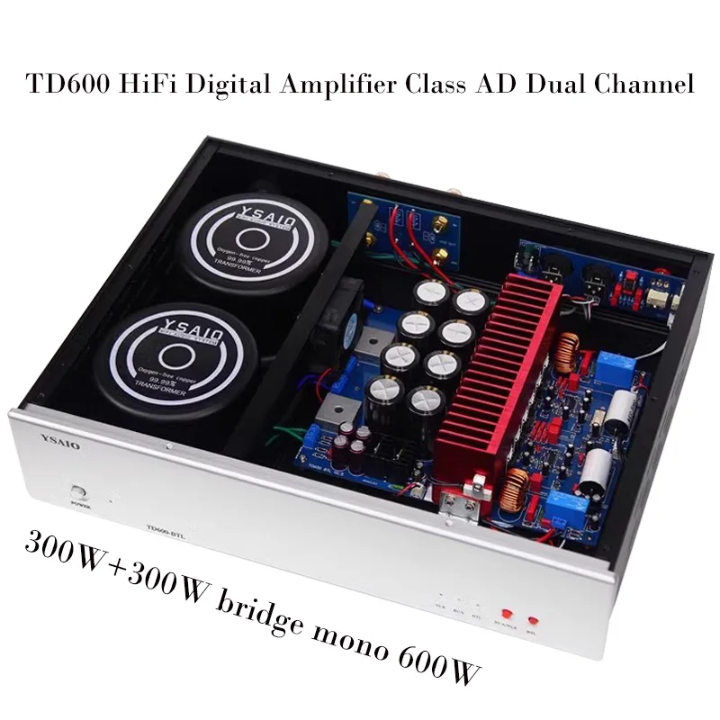 AIYIMA SMSL TD600 Digital Amplifier 300W 2.0 Stereo Class A Power Amplifier RCA Balanced Input Bridging Mono 600W HiFi Rear Amp