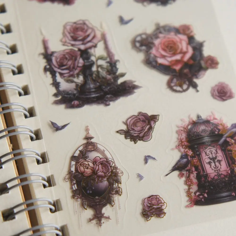 

3 Sheets Black Fairy Tales Red Rose Purple Feather Bird Design PVC Sticker Gift Tag Gift Decoration Scrapbooking DIY Sticker