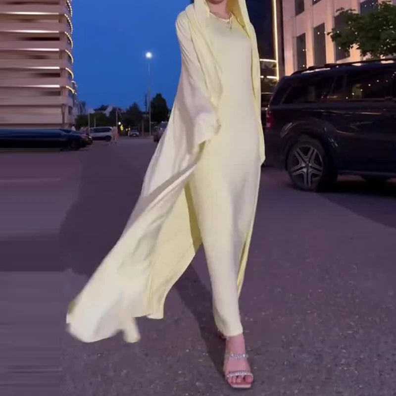 

2025 New Women's Clothing Hooded Long Sleeve Casual Long Cardigan Solid Color Long Dress