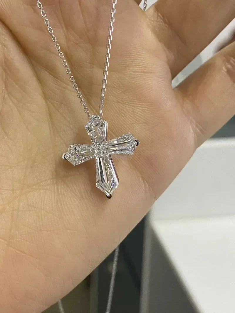 

Ruif на заказ 18-каратное золото около 3,5 карата с крестом, выращенное в лаборатории бриллиантовое ожерелье для женщин, цепочка-колье, женские блестящие ювелирные изделия