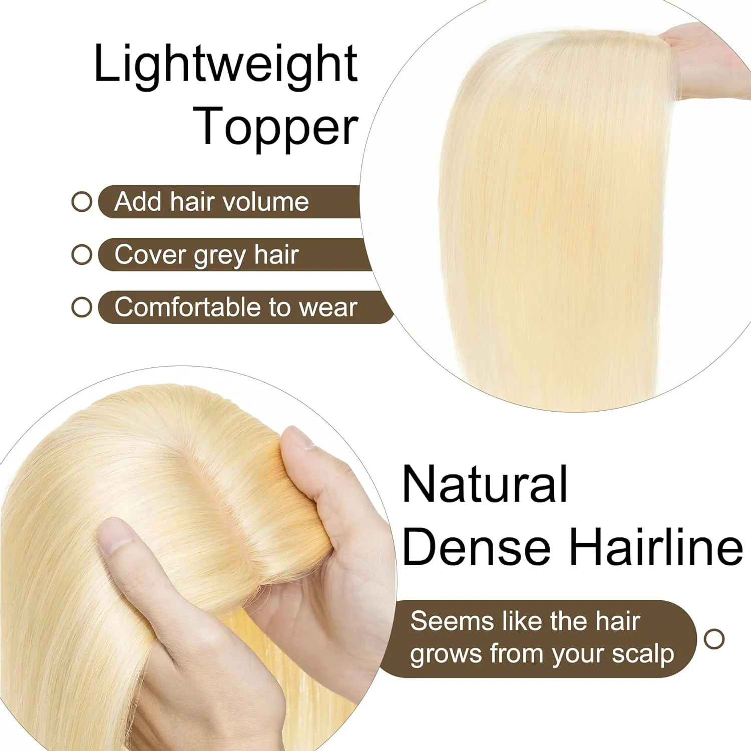 3 Clips Human Hair Topper 25cm 7x11cm Large Base 360° All Round Cover Real Hair 30G Piece for Concealing Gray Hair And Thickening Hair