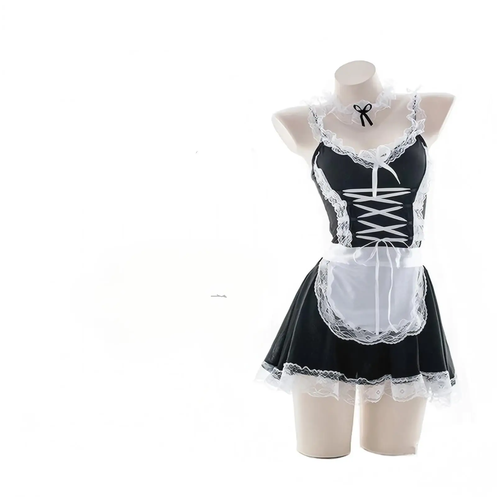 Conjunto de lencería exótica para mujer: Disfraz sexy de cosplay con minifalda, sujetador abierto y liguero.