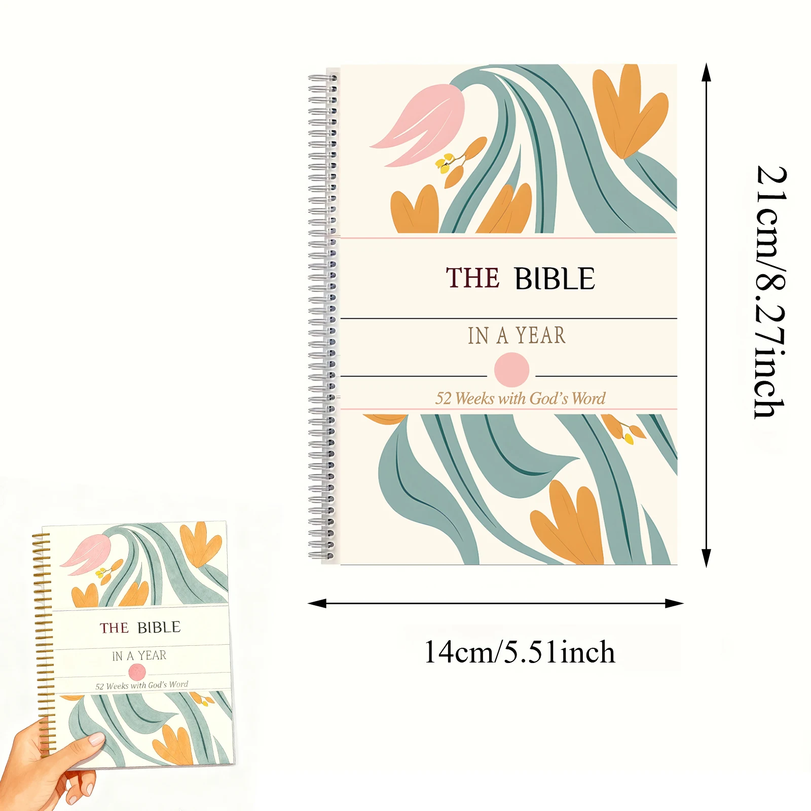 دليل دراسة الكتاب المقدس الحلزوني لمدة 52 أسبوعًا - مساحة القراءة والملاحظات اليومية، تصميم زهور الباستيل الرائعة هان الروحي المسيحي