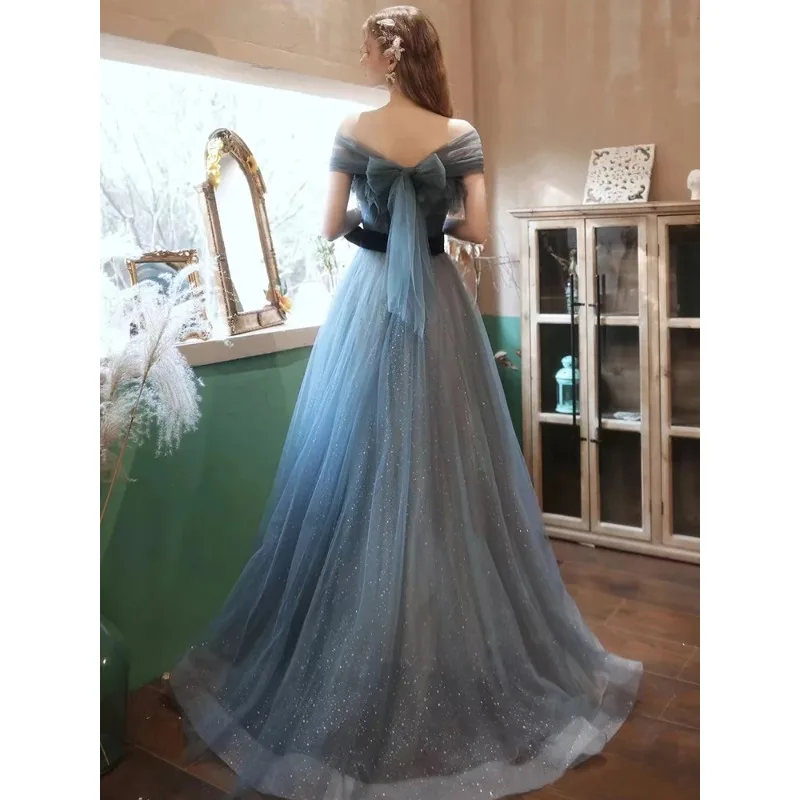 فستان جديد باللون الأزرق الرمادي طويل العرق للسيدات والفتيات والأميرة لوصيفة العروس والحفلات الراقصة #2