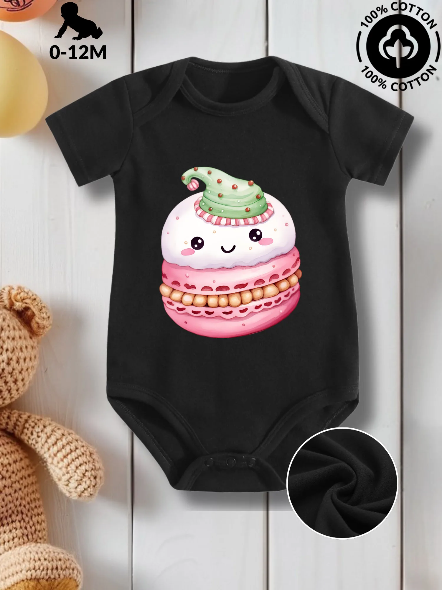 

Детский комбинезон Kawaii Macaron 10 унисекс, из чистого хлопка, для ухода за кожей, всесезонный, черный, 190 г/м²