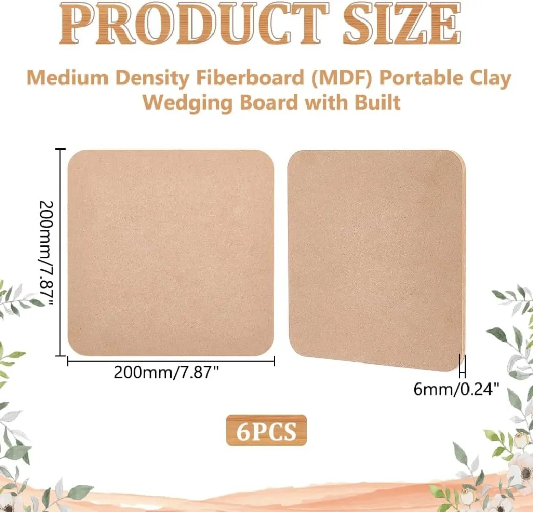 6Pcs Bat System for Fiberboard Pottery Wheel Inserts 20cm Inner Square Pottery Outer Pottery Bats Clay making kit