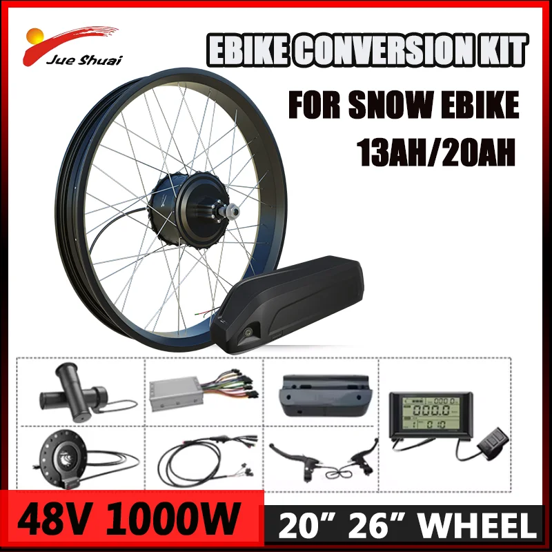 Fat Tire Electric Bike Conversion Kit with Battery 13/20AH 48V 1000W Brushless Gear Motor Wheel 20'' 26''*4.0 SW900LCD Display