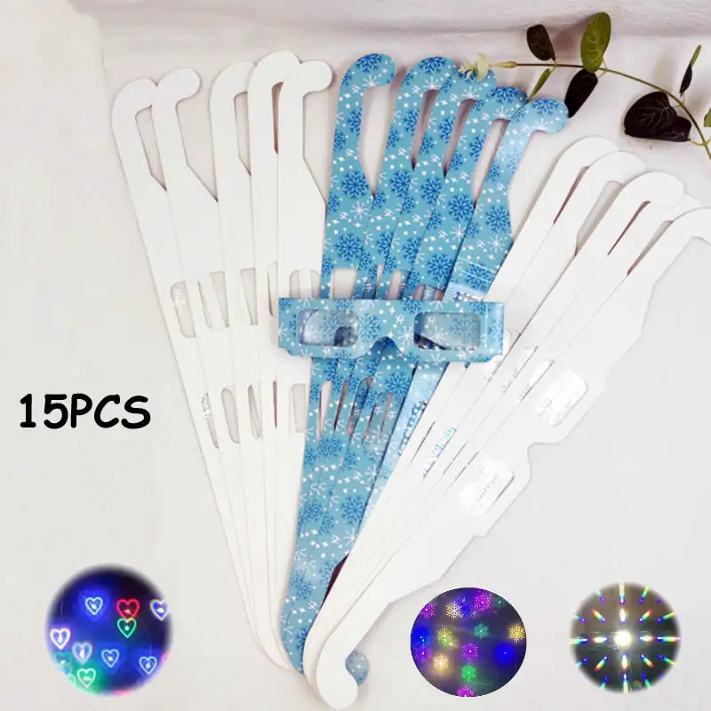 3 Styles Diffractive Optical Fireworks Glasses Snowflake Love Heart Shaped Special Effect Glasses Dance Light Show Party Eyewear