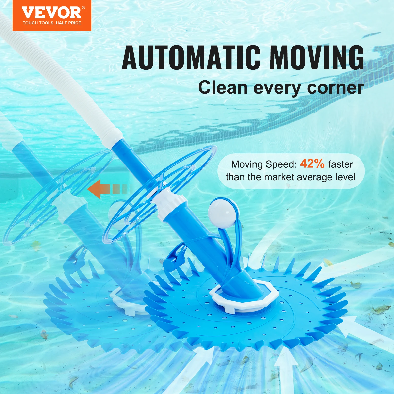 VEVOR Automatic Suction Pool Cleaner Pool Vacuum Cleaner W/ Diaphragm 10 x 32 in Hoses & 36-Fin Disc Side Climbing Pool Cleaner