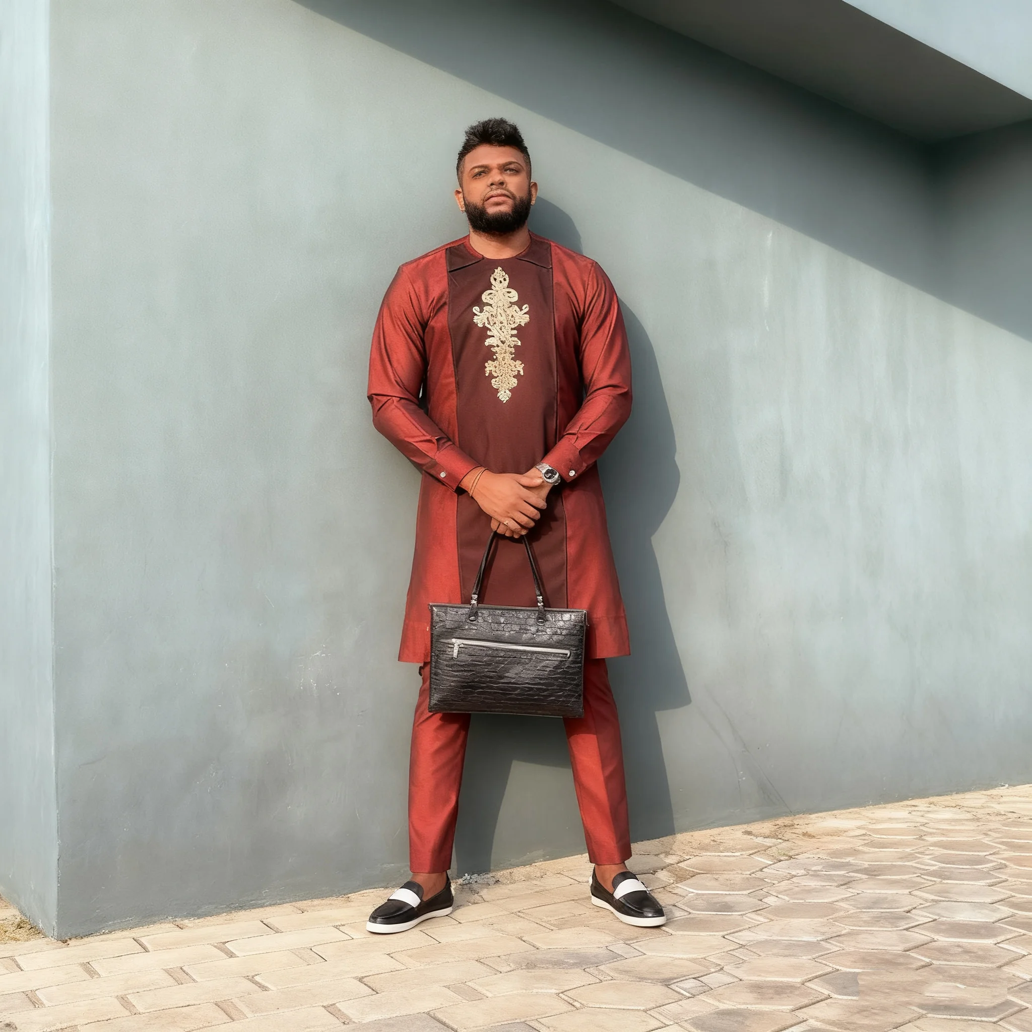 

Традиционный мужской костюм в африканском стиле 2025 года, роскошный повседневный свободный комплект из двух предметов, праздничный свадебный кафтан, модная этническая мужская одежда