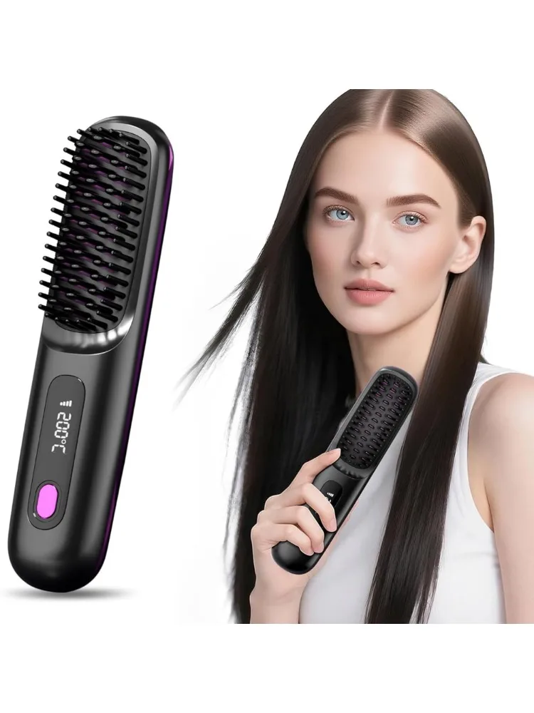 Brosse à lisser les cheveux avec écran LCD, sans fil, chargeur USB, Mini brosse à lisser Portable pour la maison et les voyages